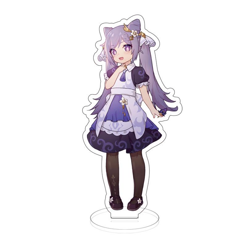 Genshin Impact Q Version Figurenständer Modellplatte Keqing Qiqi YanFei Venti Hutao Stehendes Schild Niedlicher Dienstmädchen-Themen-Schlüsselanhänger