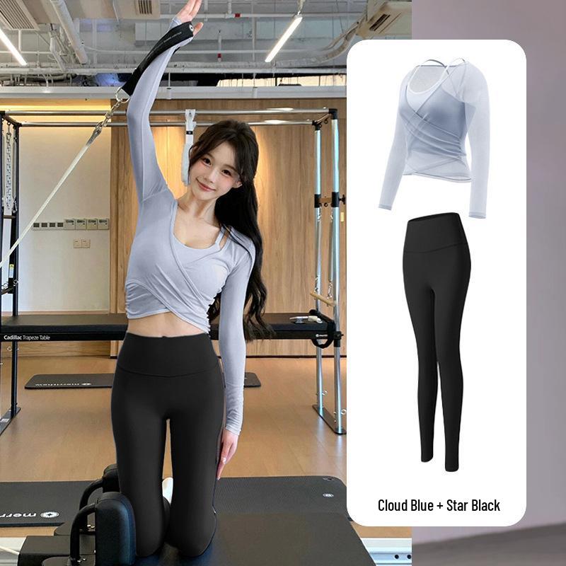 Women’s Waist-Cinching Pilates Set: Long-Sleeve Top, Slimming Design, Professional Yoga Wear