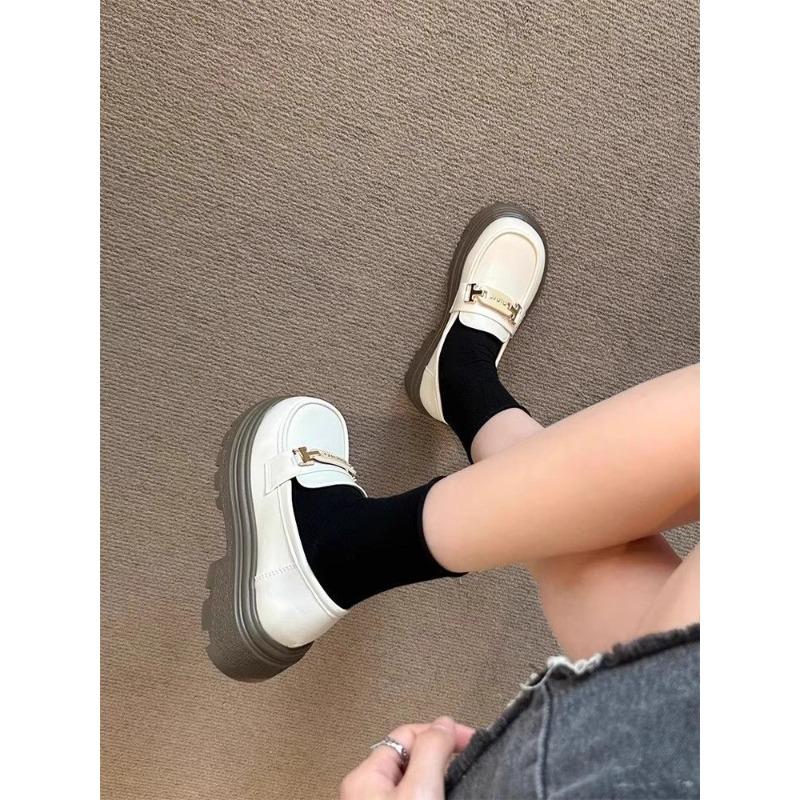 thick-soled white women's spring and autumn one-pedal women's shoes college small leather shoes