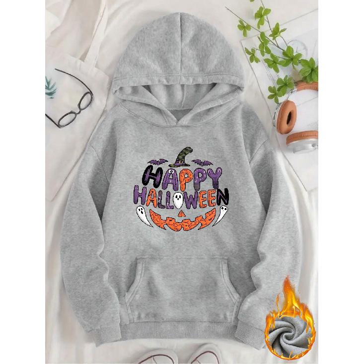 Women's Casual Hooded Sweatshirt with Fun Halloween Print, Loose Comfortable Pullover Top for Autumn & Winter
