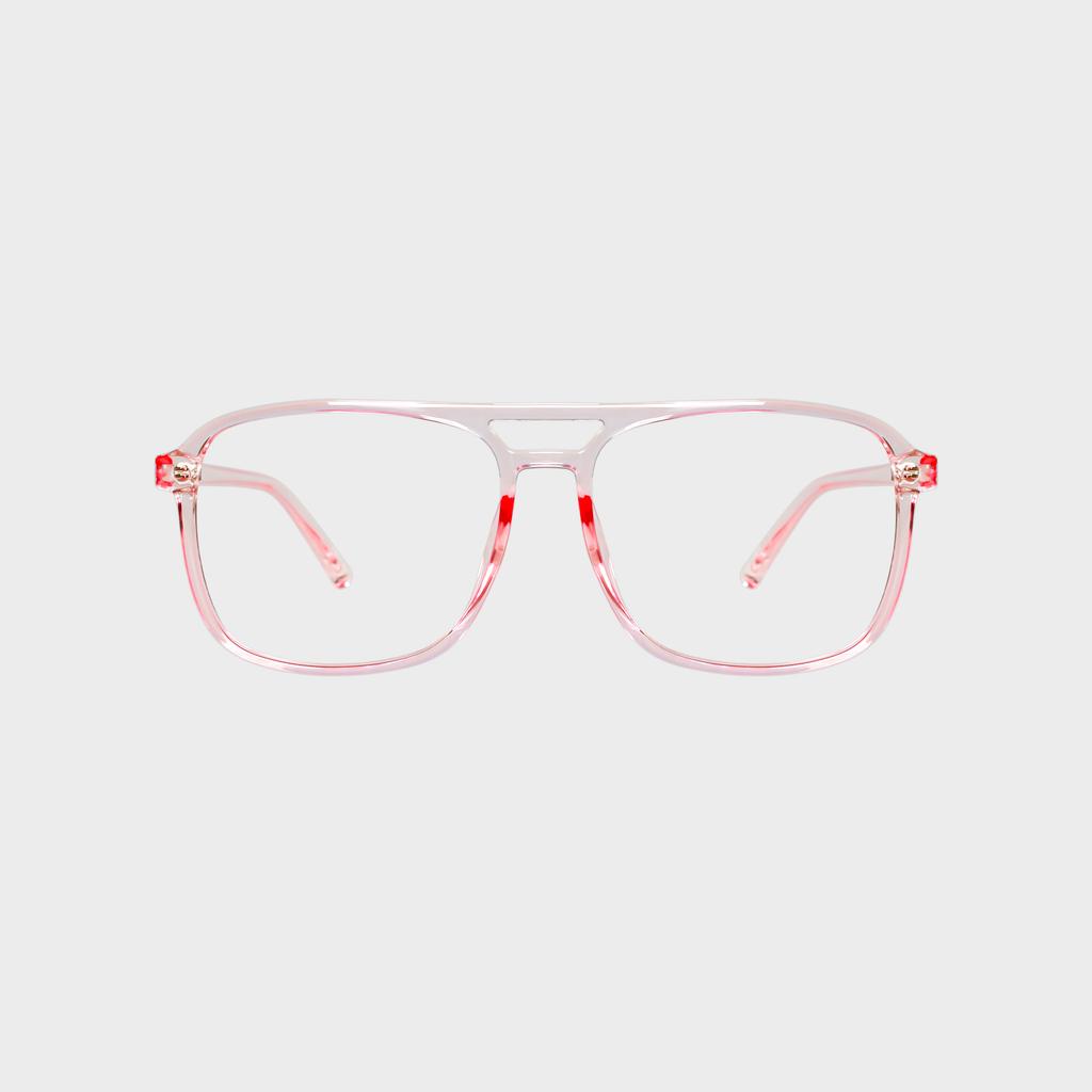 Ilsamsaemem Retro Two-Bridge See-Through Pink Horn-Rimmed Frames Blue Light Blocking Lenses