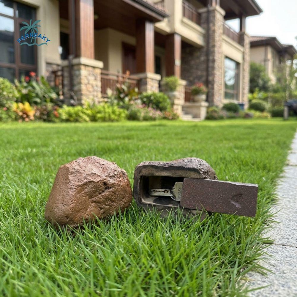 Realistic Disguised Rock Key Storage Box Resin Waterproof Imitation Stone Key Holder Spacious Design Natural Looking