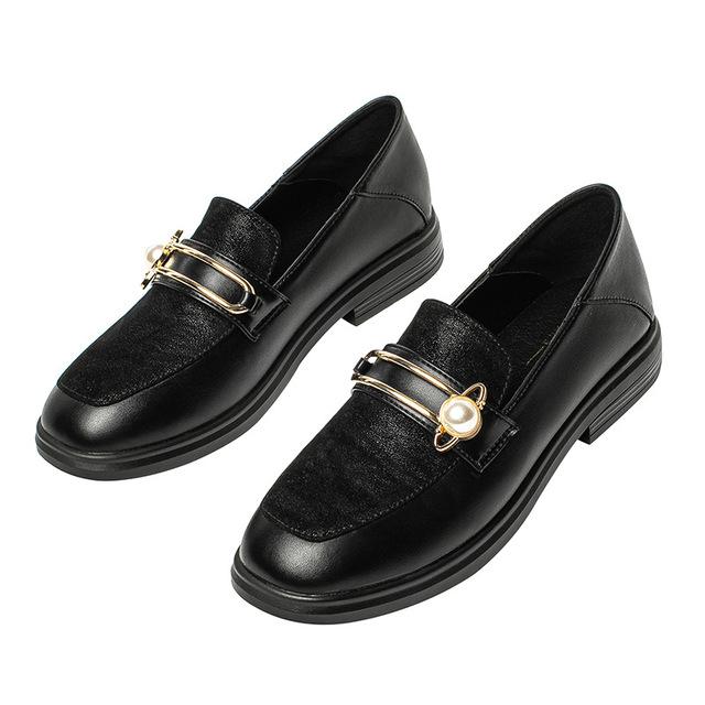 Plus Size 43 Women Loafers  New Fashion Style Metal Ring Buckle Pu Leather Slip -On Office Lady Shoes Big Size Woman Flats