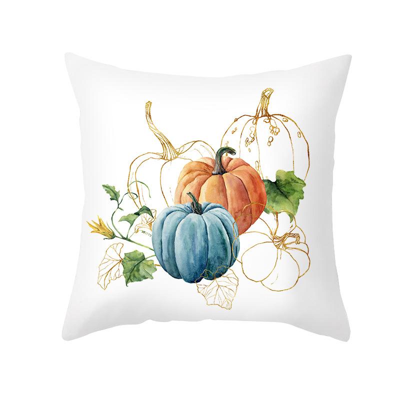 New Autumn Thanksgiving Pillow Cover Peach Skin Polyester Printed Pumpkin Harvest Pillow Home Pillow Cover