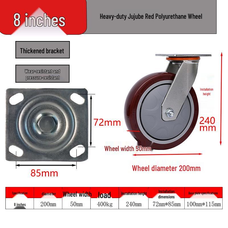 Heavy-Duty Silent Hand Truck Wheels - 4/5/6/8 Inch Double Ball Bearing, Wear-Resistant, Dark Red