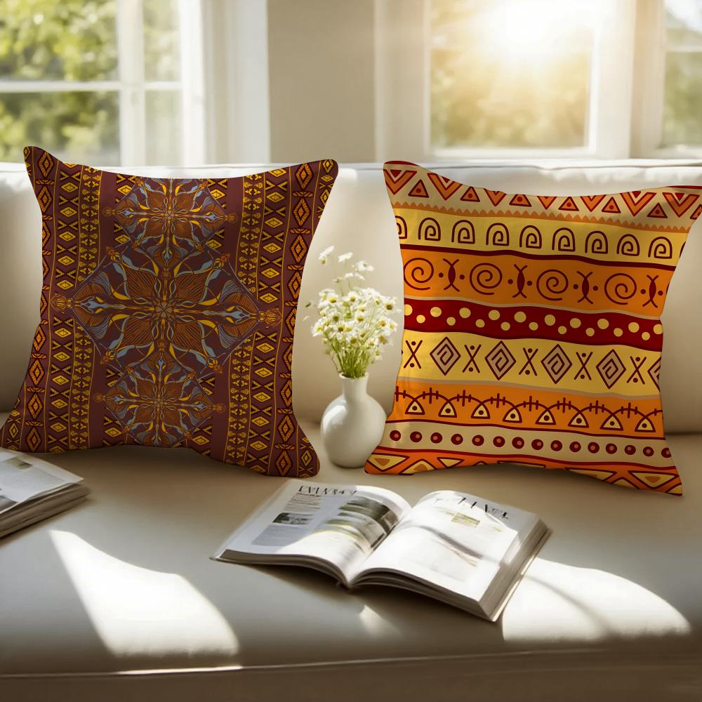 Tribal Style Indian Ethnic Pattern Cushion Cover Pillowcase Antidustmite Invisible Zipper Short Plush Sofa Cushion