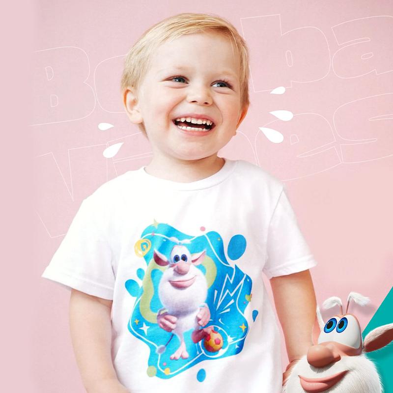 Summer Cartoon Booba Print T-Shirt for Kids Boys Girls Casual Round Neck Short Sleeve Design Perfect for Toddlers Everyday Wear Holidays