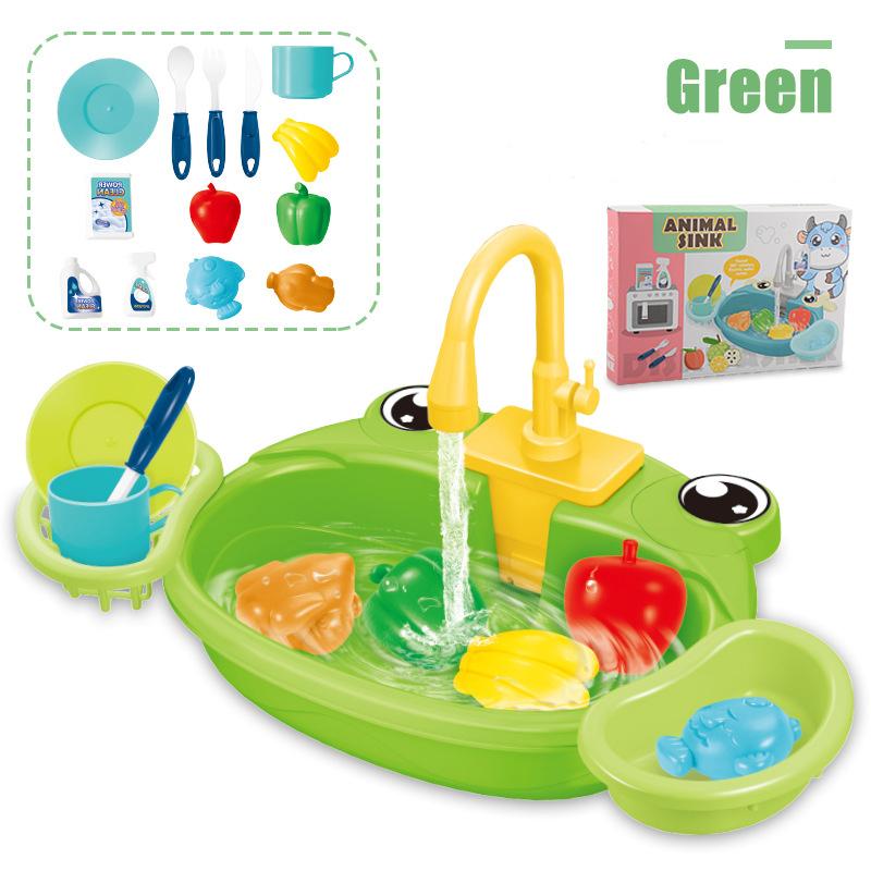Play House Cartoon Simulation Kitchen Dishwashing Table Electric Faucet Cycle Out Water Parent-child Interaction Children's Toys