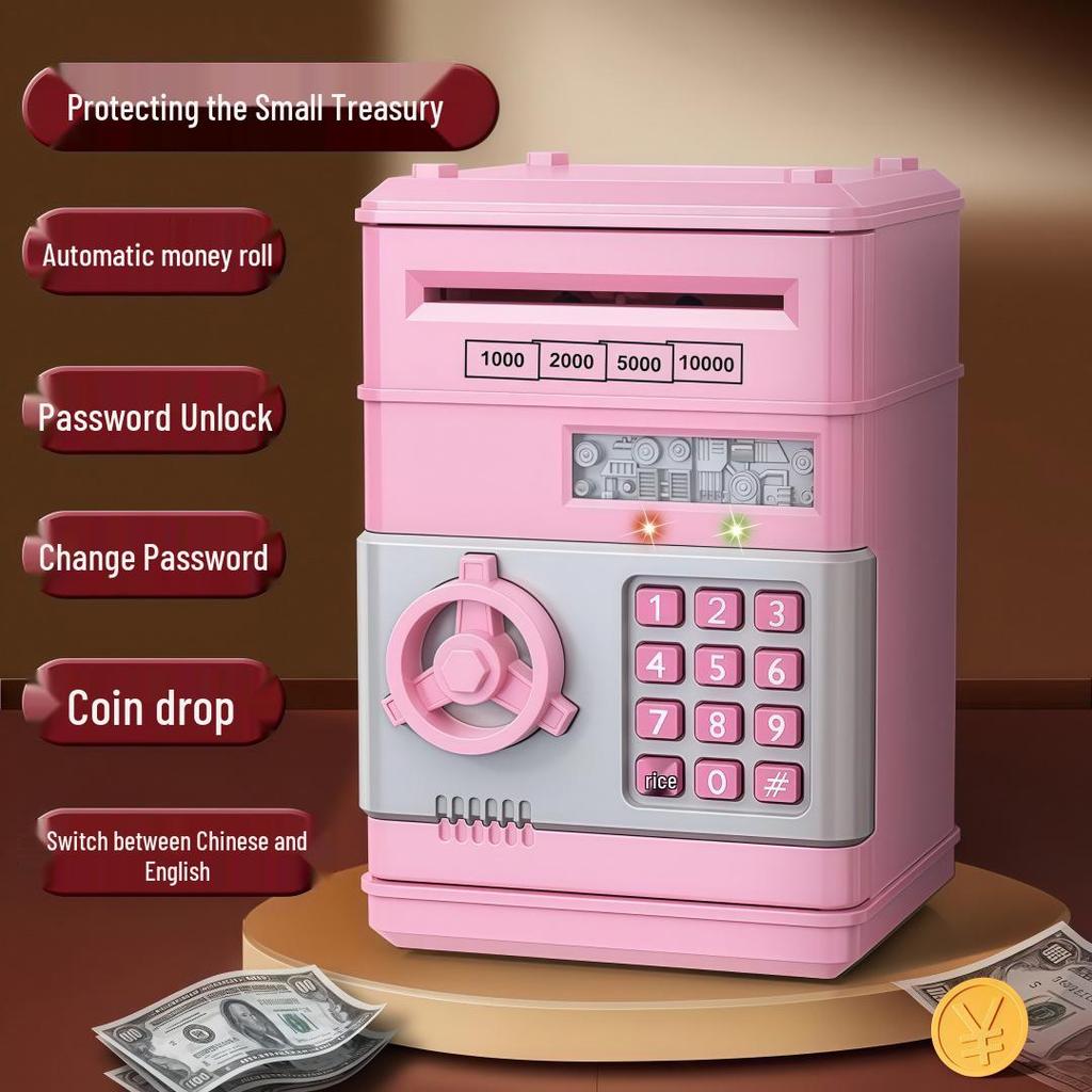 Smart Piggy Bank: Automatic Money Rolling, Fingerprint Lock, Sound & Light Features for Kids