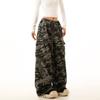 Unisex Retro Three-Stripe Camo Cargo Track Pants - Loose, Straight, Wide-Leg Fit