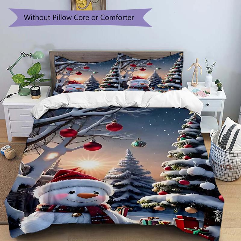 3pcs Christmas Snowman Bedding Set - Includes One Quilt Cover and Two Pillowcases (No Core) - Festive Decorative Duvet Cover Set with Anime Cartoon De