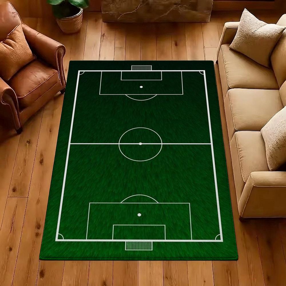 Soccer Ball Green Field Rectangular Rug Nonslip Durable Carpet For Gaming Room Study Living Room Home Party Decor Holiday Gift