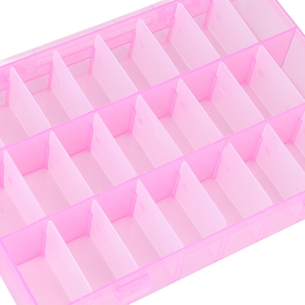 24 Fächer Nail Art Aufbewahrungsbox Kunststoff Strass Perlen Dekoration Organizer Etui Behälter Rosa