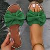 2026 New Flat Bottomed Rhinestone Bow Straight Slippers for Women Wearing Solid Color Lightweight Cloth Surface Sandals