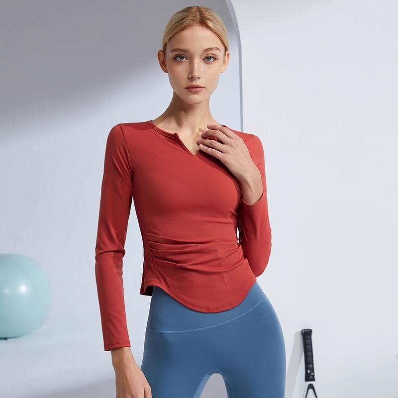 Sports Tops Women's V-Neck Stretchy Quick Dry Yoga Clothing Training Long Sleeve Tight Slim Fitness Clothes