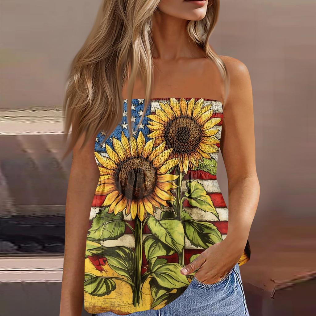 Tube Tops For Women,Cute Sexy Off Shoulder Print Sleeveless T-Shirt