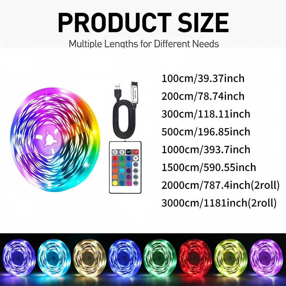 1-30M USB RGB LED Light Strip with 24 Key Remote, Adjustable Color, Easy Installation, Bedroom Party Holiday Wedding Decorations