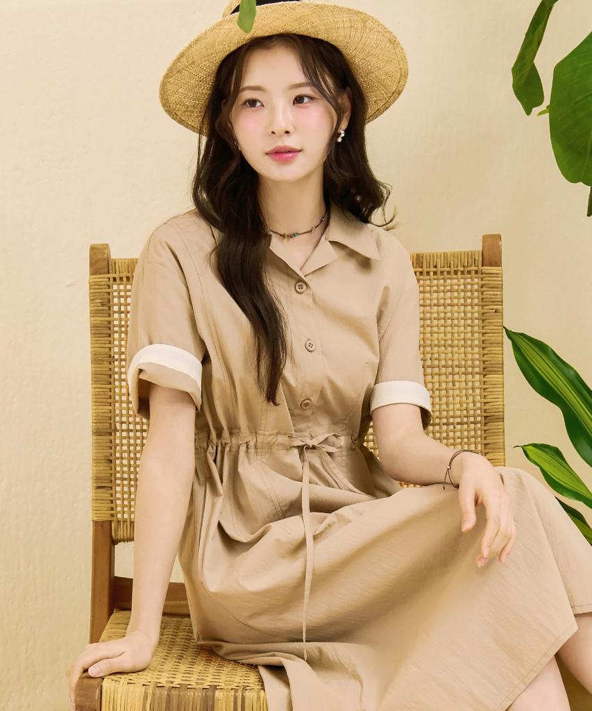 CHASECULT Women'S Open Collar Dress - Beige