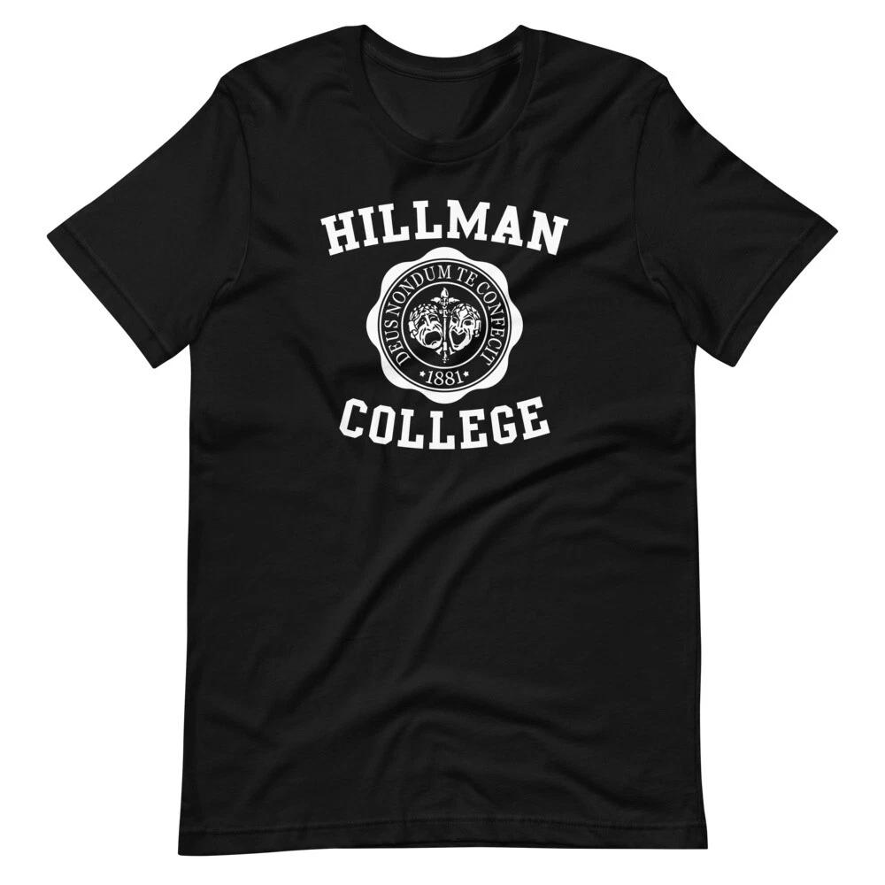 HILLMAN COLLEGE Black Graphic Tee Shirt Unisex 100% Cotton T-shirt Mens Tees Top 4XL