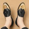 Designer Britain Gentleman Tassels Pointed Patent Leather Shoes Men Black Gold Mix Formal Wedding Prom Dress Homecoming Footwear