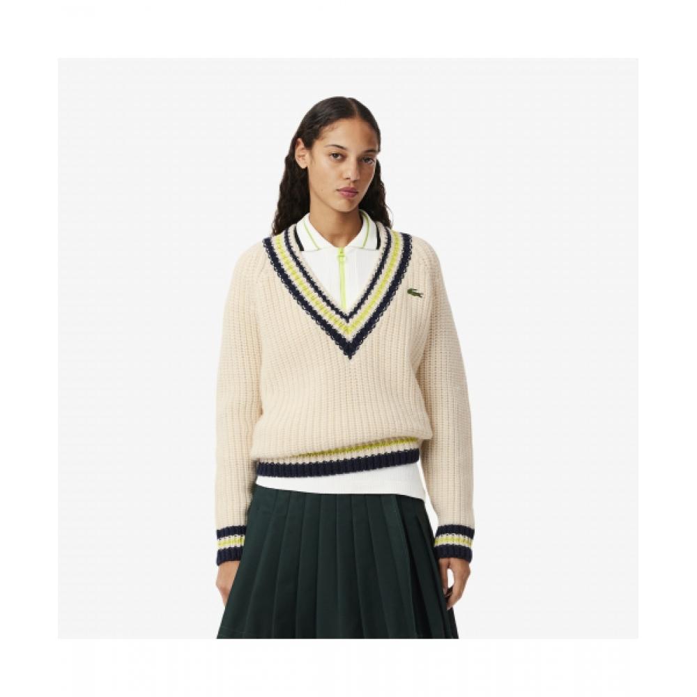 

LacoSte Women S V Neck tenniS Sweater [iVory] 034