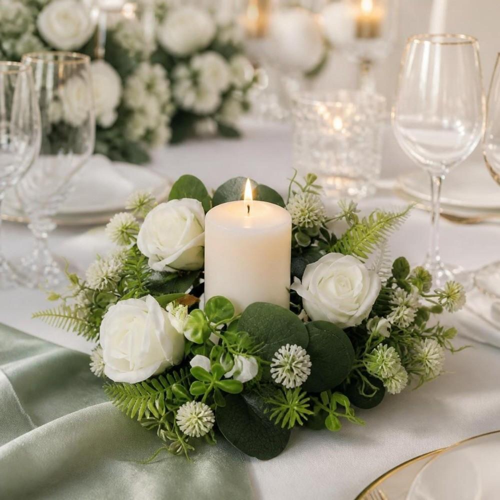 Rose Pillar Candle Holder Exquisite Eucalyptus Leaf Candlestick Wreath Candle Holder Party