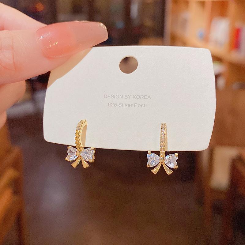 

Элегантные серьги-бантики с микро-инкрустацией из циркония и серебряными штифтами 925 пробы — модный корейский легкий роскошный дизайн для женщин золотой