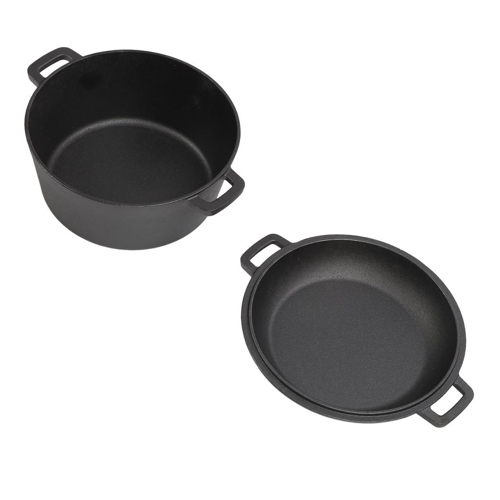 Oven Pot with Skillet Lid Cooking Pan 4.7L Cast Iron Dual Handles Cookware Pot Set for Bread Frying