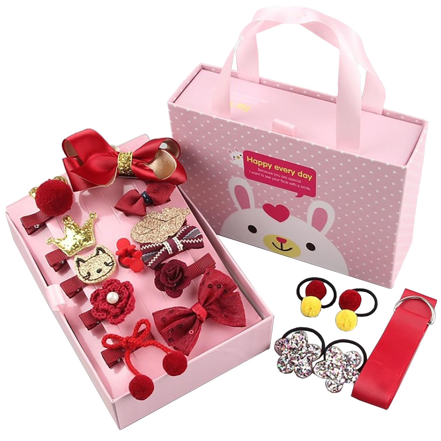 

18 Pcs Cute Kids Hair Accessories Set with Handheld Gift Box:Girls Bow Hair Bands Clips Toddler Teenage,idea birthday present красный