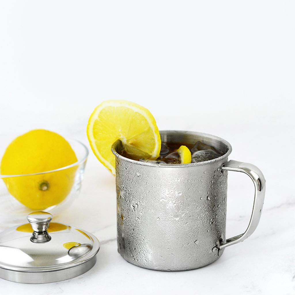 Cup Portable 304 Extra Thick Stainless Steel with Lid Drink Mug for Home Commercial Use L 11x13.5cm 4.3x5.3in