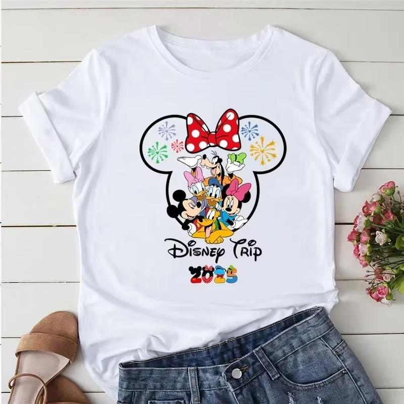 Trip 2025 Printed T-shirt Mickey Minnie Mouse White T-Shirts Unisex Short Sleeves Clothing Fashion Female Streetwear Tops