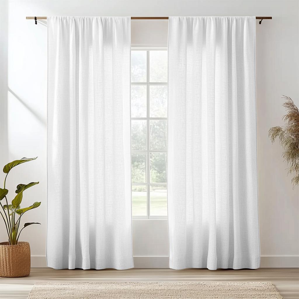 Cotton Linen Sheer Curtains Semi Transparent Voile Rod Pocket Curtains for Bedroom Living Room Light Filtering Window Curtains