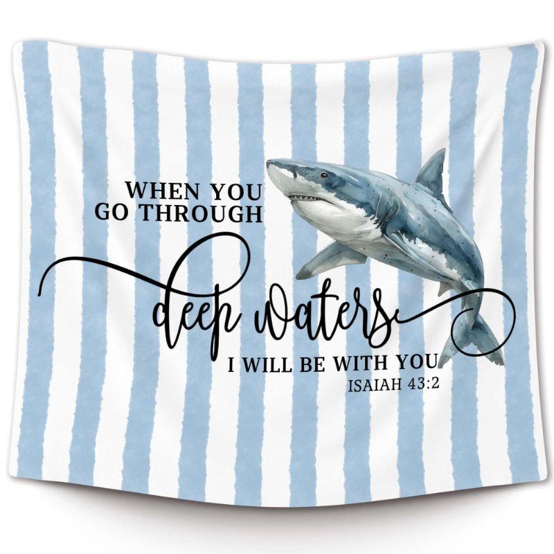 Blue White Stripe Tapestry Wall Hanging Watercolor Octopus Friends Quote Nautical Aesthetic Wall Art Dorm Room Decor