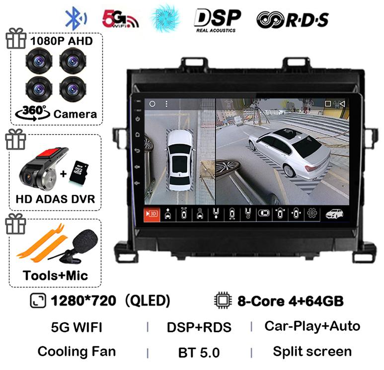 Android 14 Carplay Auto  For Toyota Alphard H20 2008-2012 2013 2014 Car Radio GPS Stereo Multimedia Player Head Unit WIFI+4G DSP