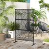 Decorative Privacy Screen Panel Outdoor Screen Black with Plant Motif in Metal - 122 x 45 x 198 cm, Black