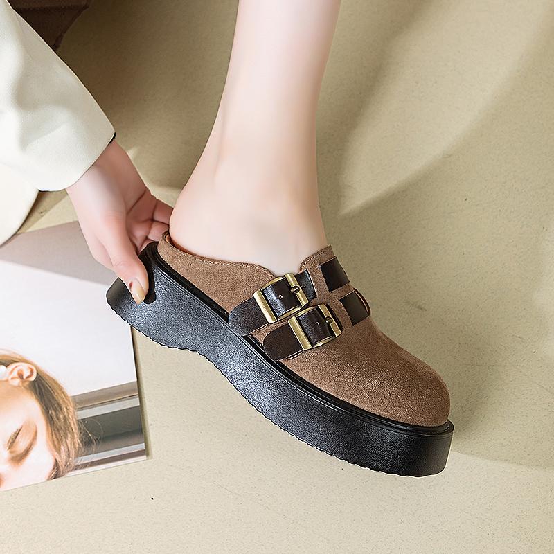 

Модные женские полушлепанцы на танкетке Весна Лето 2025 Новые из натуральной кожи Повседневные шлепанцы Женские модные шлепанцы с закрытым носком Женские 40 коричневый