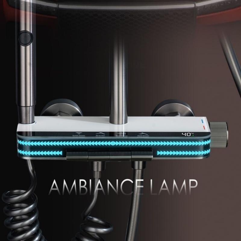 Hot Cold Temperature Digital Display Shower Set White Shower Faucet System Set With Ambient Light Bathroom Faucet Shower Head