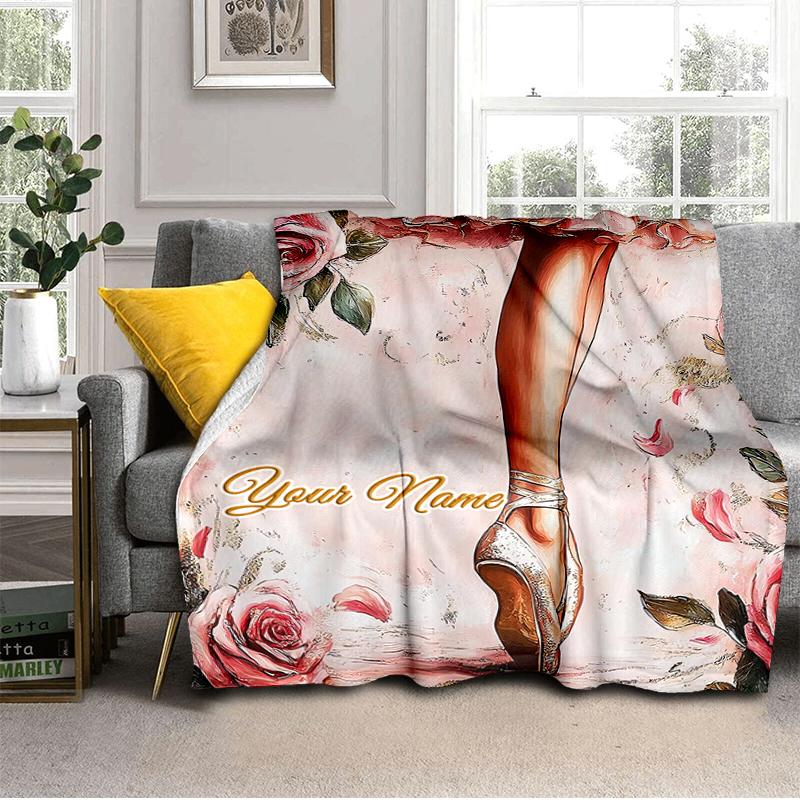 1PC Custom Name Ballerina's Graceful Pose Flannel blankets Patterns Throw Blanket All-Season Soft Gift for Couch, Bed, Camping gifts
