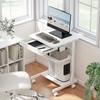 Rolling Desk with Drawer and Shelves, 4 Wheels, Compact, Chipboard, Metal