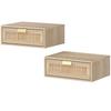 Set di 2 comodini sospesi, armadietti da comodino a parete con cassetto in rattan e effetto legno, rovere