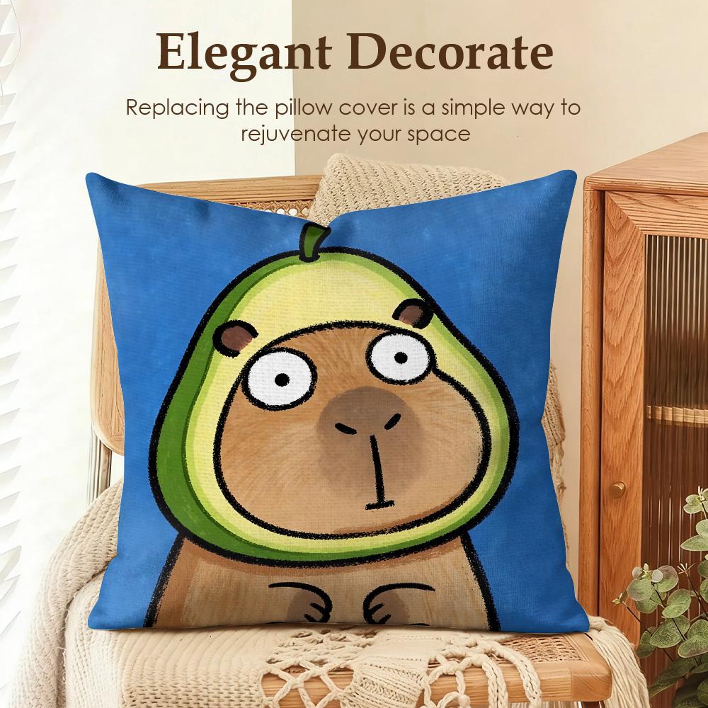 Cute Kicapara Cartoon Cushion Cover Natural Linen Organic Fabric DoubleSided Printing Sofa Home Decor Gift Pillow Case