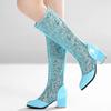 Spring Summer Women Boots Fashion Knee High Boot Zipper Casual Low Heels Mesh Breathable White Blue Ladies Party Shoes Big Size