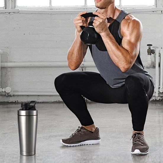 Stainless Steel Protein Shaker Cup Gym Fitness Shakes Bottle 500ml/750ml Portable Mixing Bottle with Steel Ball And Scale