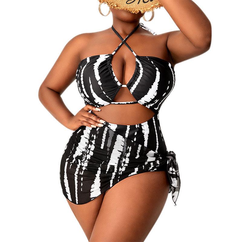 2024 Übergröße Mesh Dreiteiliger Neckholder Bikini und Einteiler Badeanzug für Frauen