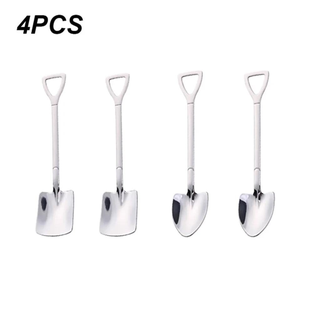 

4Pcs/Set New Shovel Spoons Stainless Steel Teaspoons Creative Coffee Spoon For Ice Cream Dessert Tableware Scoop Cutlery Set