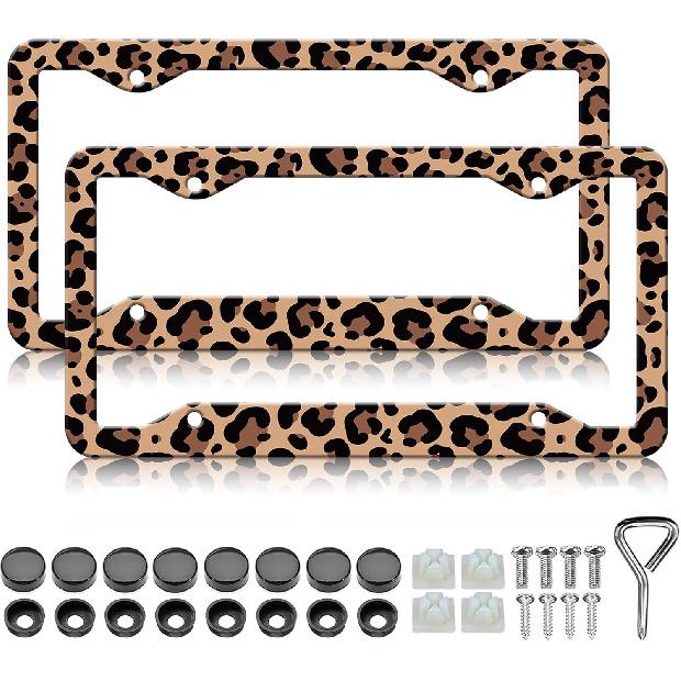 Floral Print License Plate Frames - 2 Pack Beautiful Vintage Flower License Plate Frame Holder Covers, Aluminum Metal Rust-Proof Waterproof Car Tag