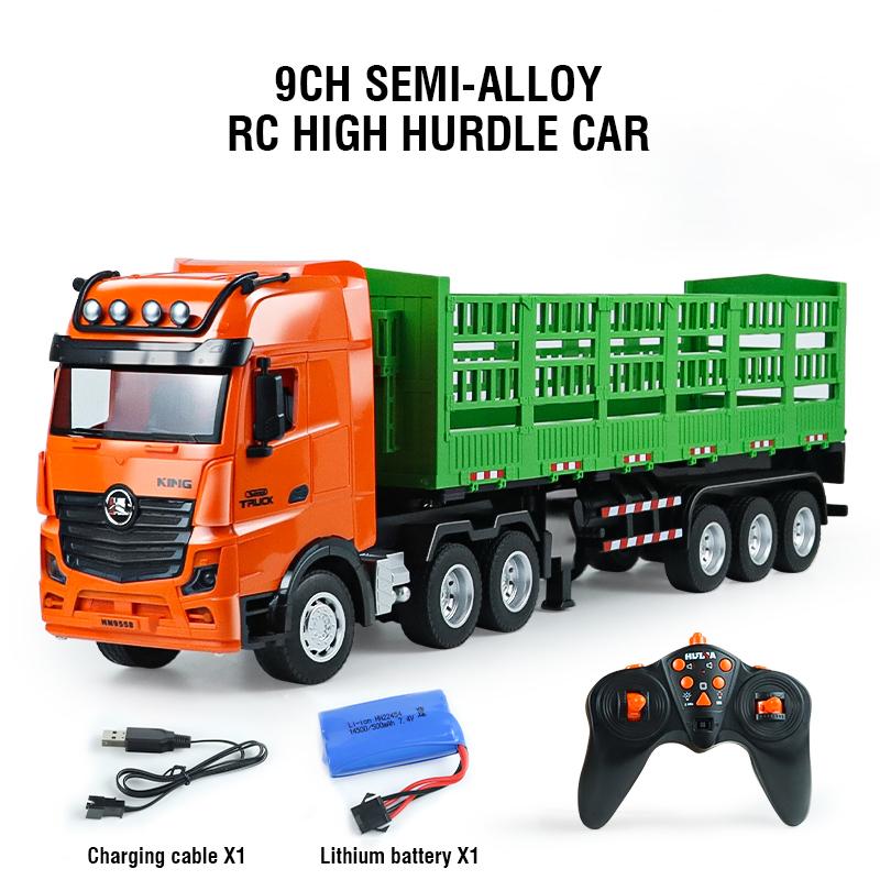 Huina 1/18 Rc High Hurdle Transporter Truck 9Ch Semi Trailer Sound Led Remote Control Rotation Engineering Vehicle Kids Toy Gift