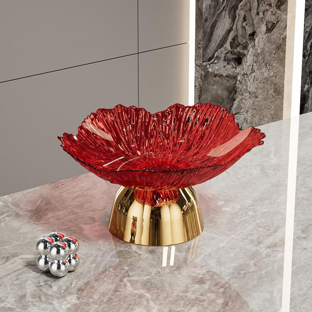 Transparent High-Footed Fruit and Snack Display Plate: Modern Light Luxury Design for Living Room Coffee Tables.