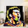 A colorful, abstract geometric portrait with spiky yellow hair elements. for all seasons blanket lunch break throw gift