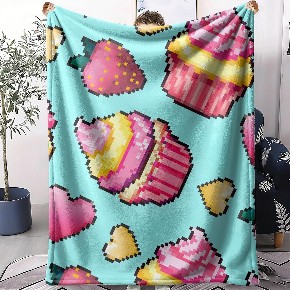 Pixel Art Throw Soft Flannel AC Blanket Lightweight Summer Nap Throw Cozy Blanket for Sofa Bed Travel Home